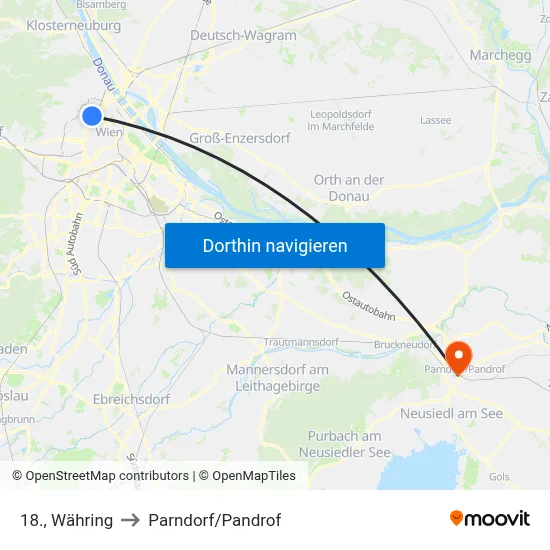 18., Währing to Parndorf/Pandrof map