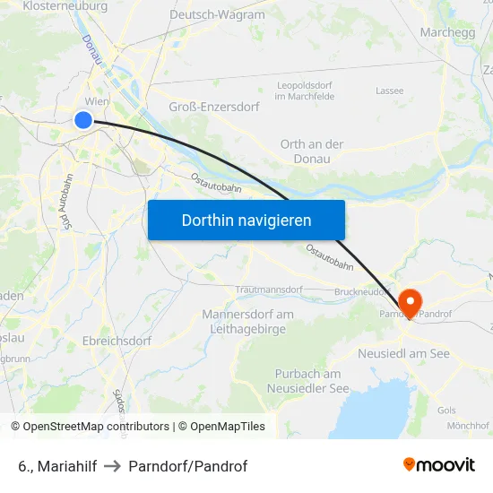 6., Mariahilf to Parndorf/Pandrof map