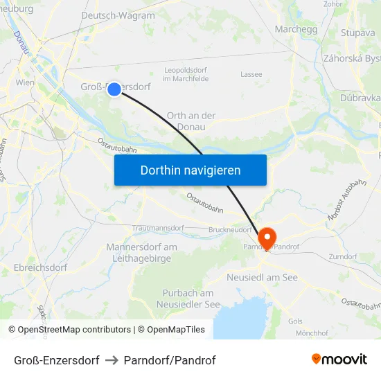 Groß-Enzersdorf to Parndorf/Pandrof map