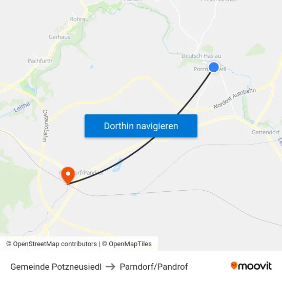 Gemeinde Potzneusiedl to Parndorf/Pandrof map