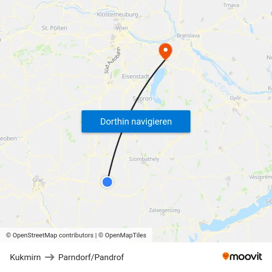 Kukmirn to Parndorf/Pandrof map