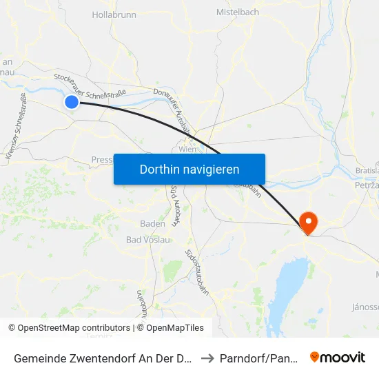 Gemeinde Zwentendorf An Der Donau to Parndorf/Pandrof map