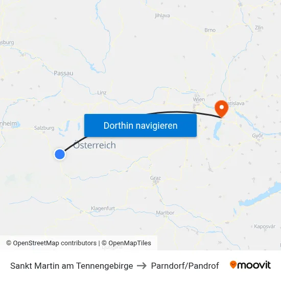 Sankt Martin am Tennengebirge to Parndorf/Pandrof map