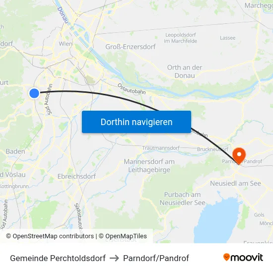 Gemeinde Perchtoldsdorf to Parndorf/Pandrof map