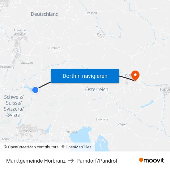 Marktgemeinde Hörbranz to Parndorf/Pandrof map