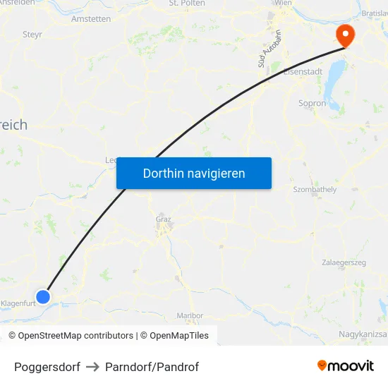 Poggersdorf to Parndorf/Pandrof map