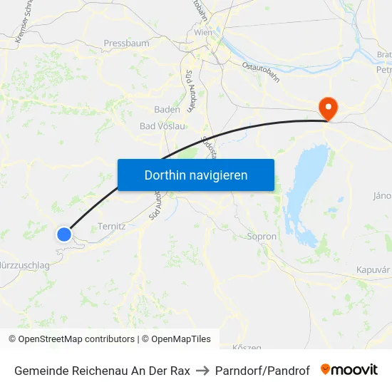 Gemeinde Reichenau An Der Rax to Parndorf/Pandrof map