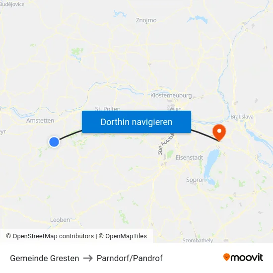 Gemeinde Gresten to Parndorf/Pandrof map