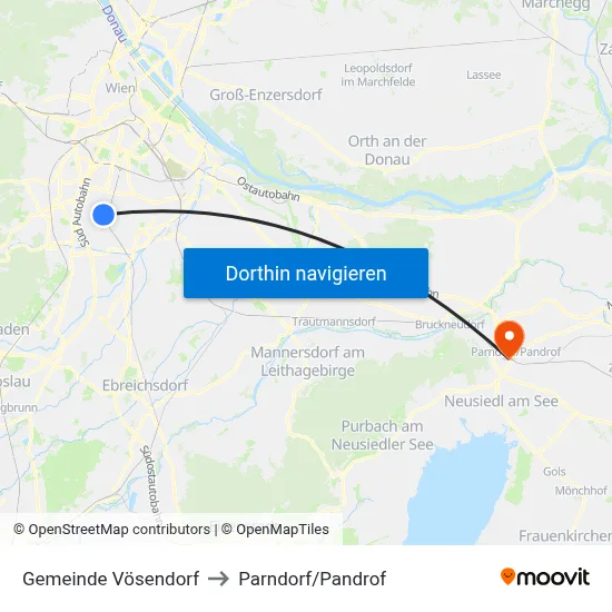 Gemeinde Vösendorf to Parndorf/Pandrof map