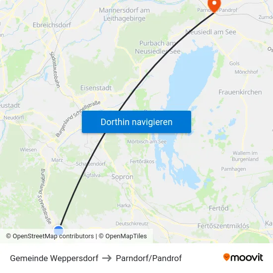 Gemeinde Weppersdorf to Parndorf/Pandrof map