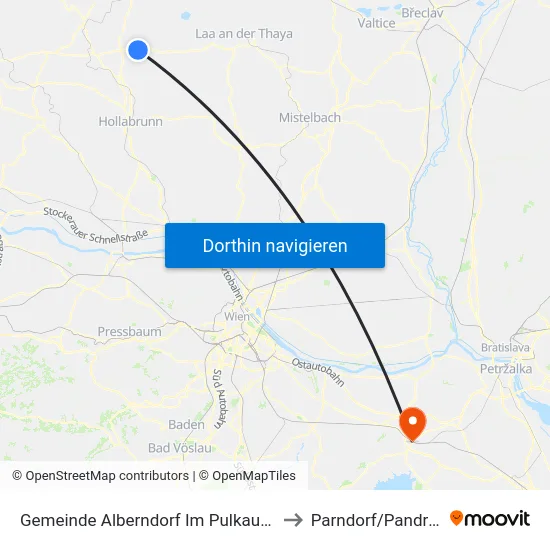 Gemeinde Alberndorf Im Pulkautal to Parndorf/Pandrof map