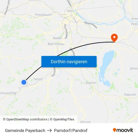 Gemeinde Payerbach to Parndorf/Pandrof map