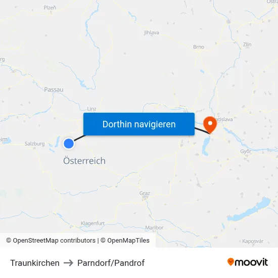 Traunkirchen to Parndorf/Pandrof map