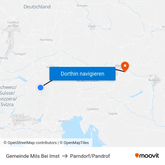 Gemeinde Mils Bei Imst to Parndorf/Pandrof map