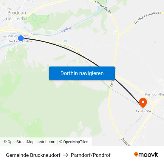 Gemeinde Bruckneudorf to Parndorf/Pandrof map