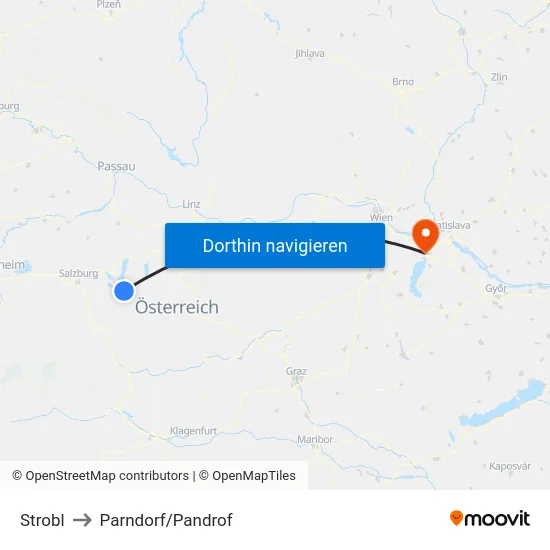 Strobl to Parndorf/Pandrof map