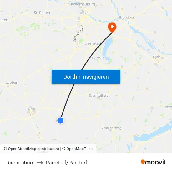 Riegersburg to Parndorf/Pandrof map