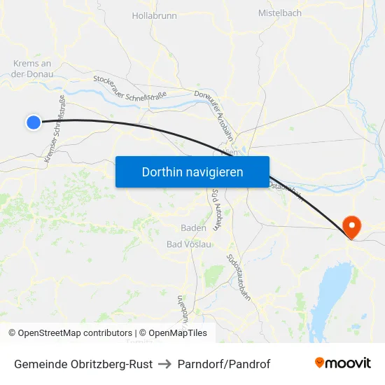Gemeinde Obritzberg-Rust to Parndorf/Pandrof map