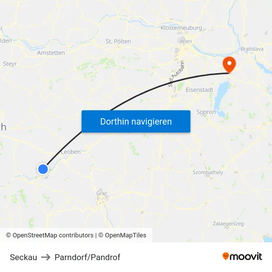 Seckau to Parndorf/Pandrof map