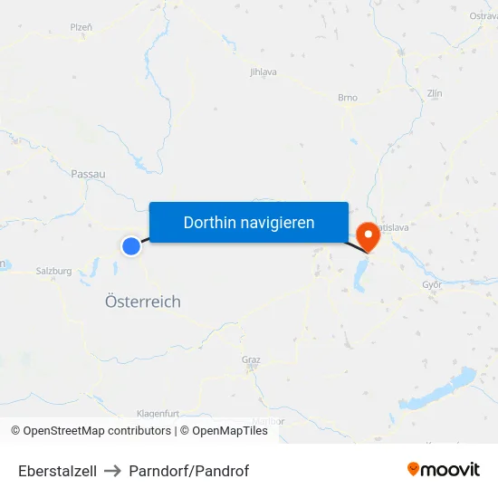 Eberstalzell to Parndorf/Pandrof map