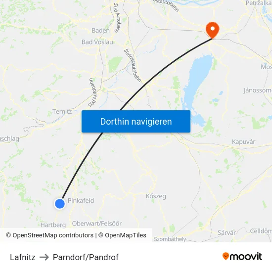 Lafnitz to Parndorf/Pandrof map