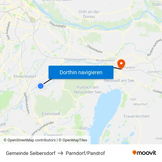 Gemeinde Seibersdorf to Parndorf/Pandrof map