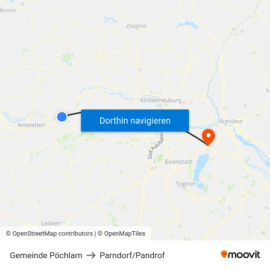 Gemeinde Pöchlarn to Parndorf/Pandrof map