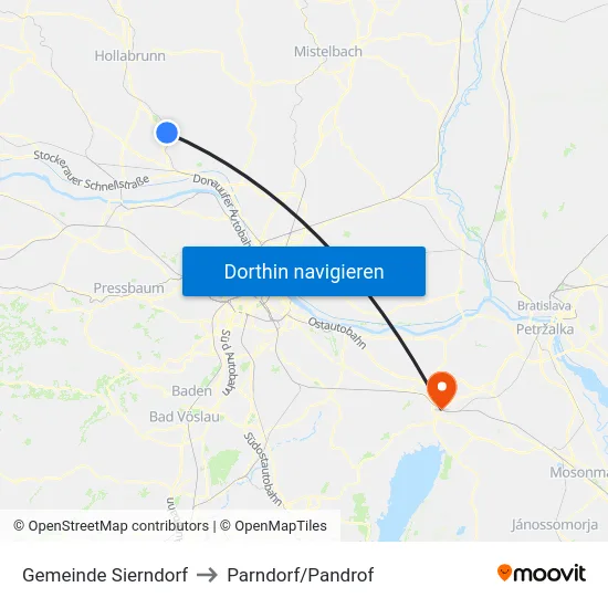 Gemeinde Sierndorf to Parndorf/Pandrof map
