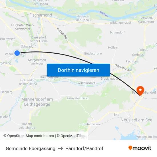 Gemeinde Ebergassing to Parndorf/Pandrof map