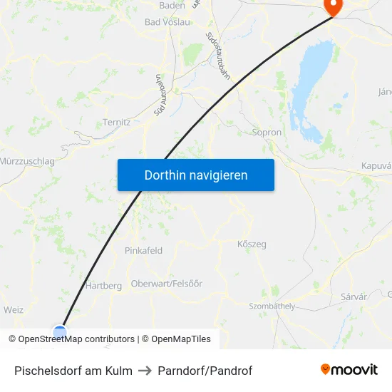Pischelsdorf am Kulm to Parndorf/Pandrof map
