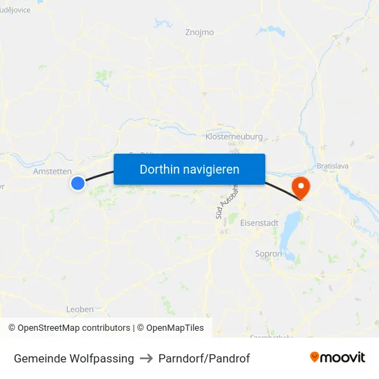 Gemeinde Wolfpassing to Parndorf/Pandrof map