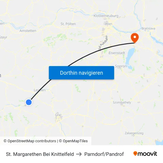 St. Margarethen Bei Knittelfeld to Parndorf/Pandrof map