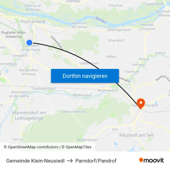 Gemeinde Klein-Neusiedl to Parndorf/Pandrof map