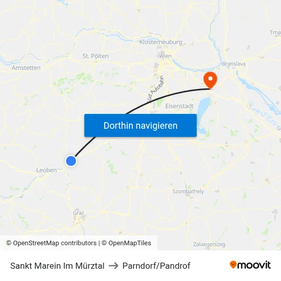 Sankt Marein Im Mürztal to Parndorf/Pandrof map