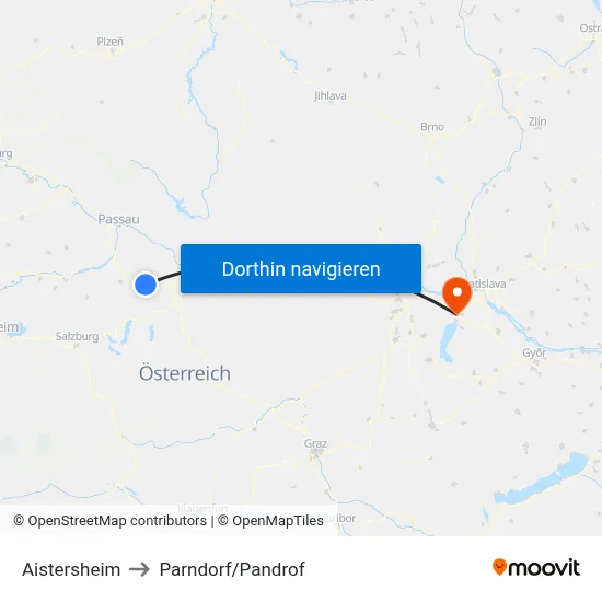 Aistersheim to Parndorf/Pandrof map