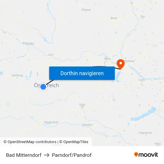 Bad Mitterndorf to Parndorf/Pandrof map