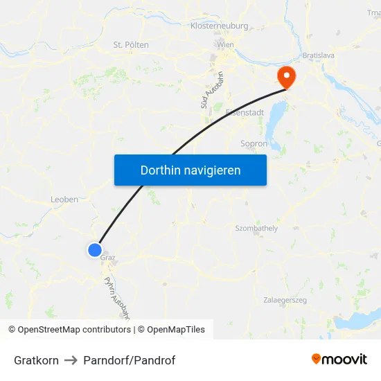 Gratkorn to Parndorf/Pandrof map