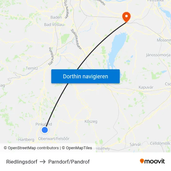 Riedlingsdorf to Parndorf/Pandrof map