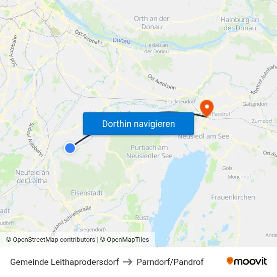Gemeinde Leithaprodersdorf to Parndorf/Pandrof map