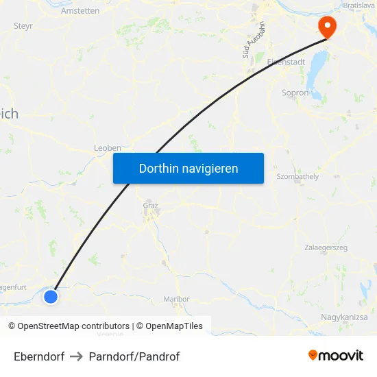 Eberndorf to Parndorf/Pandrof map