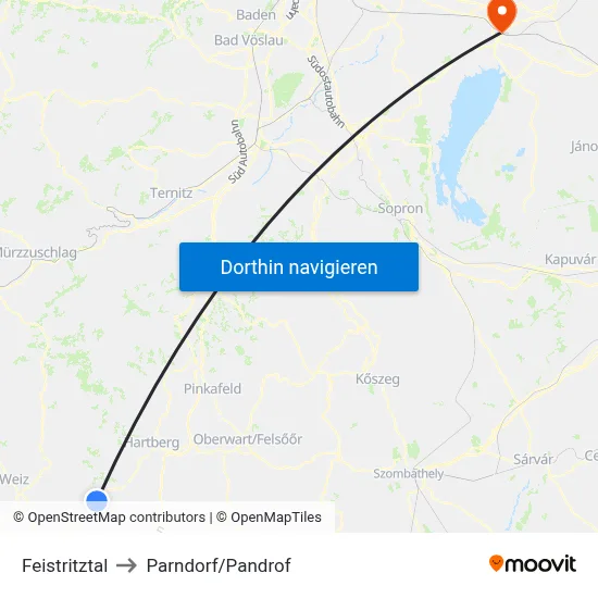 Feistritztal to Parndorf/Pandrof map