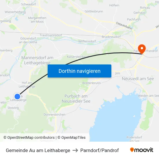 Gemeinde Au am Leithaberge to Parndorf/Pandrof map