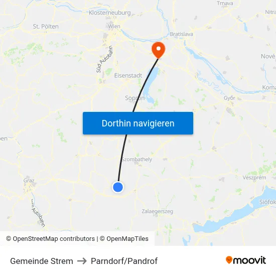 Gemeinde Strem to Parndorf/Pandrof map