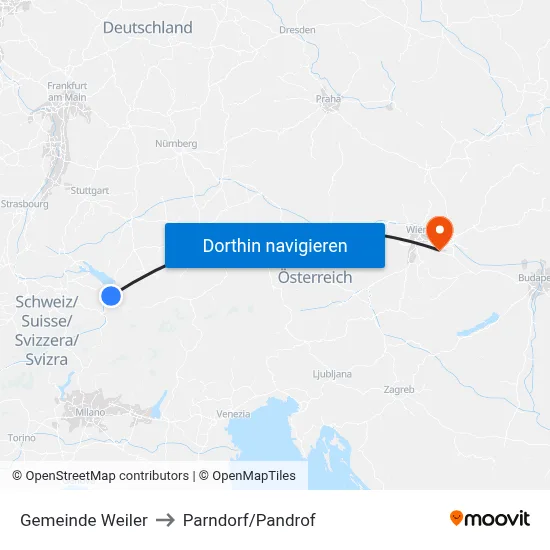 Gemeinde Weiler to Parndorf/Pandrof map