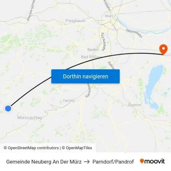 Gemeinde Neuberg An Der Mürz to Parndorf/Pandrof map