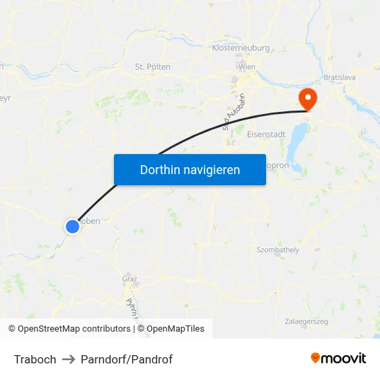 Traboch to Parndorf/Pandrof map