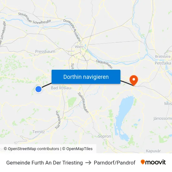 Gemeinde Furth An Der Triesting to Parndorf/Pandrof map