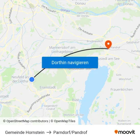 Gemeinde Hornstein to Parndorf/Pandrof map