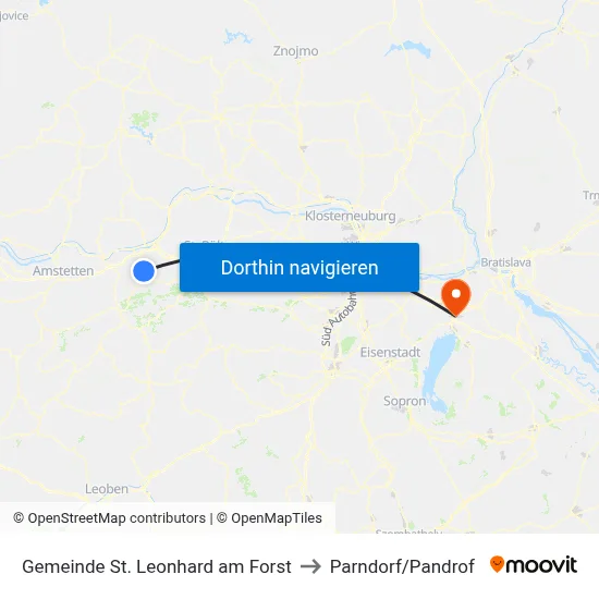 Gemeinde St. Leonhard am Forst to Parndorf/Pandrof map