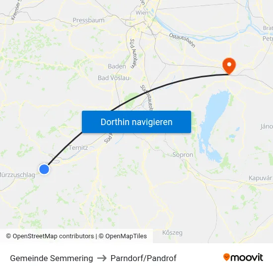 Gemeinde Semmering to Parndorf/Pandrof map